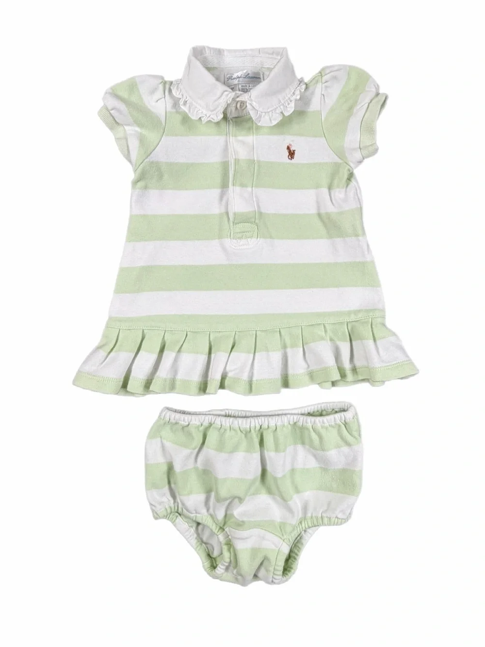 RALPH LAUREN Soft Cotton Rugby Stripe Dress with Bloomers - 6M